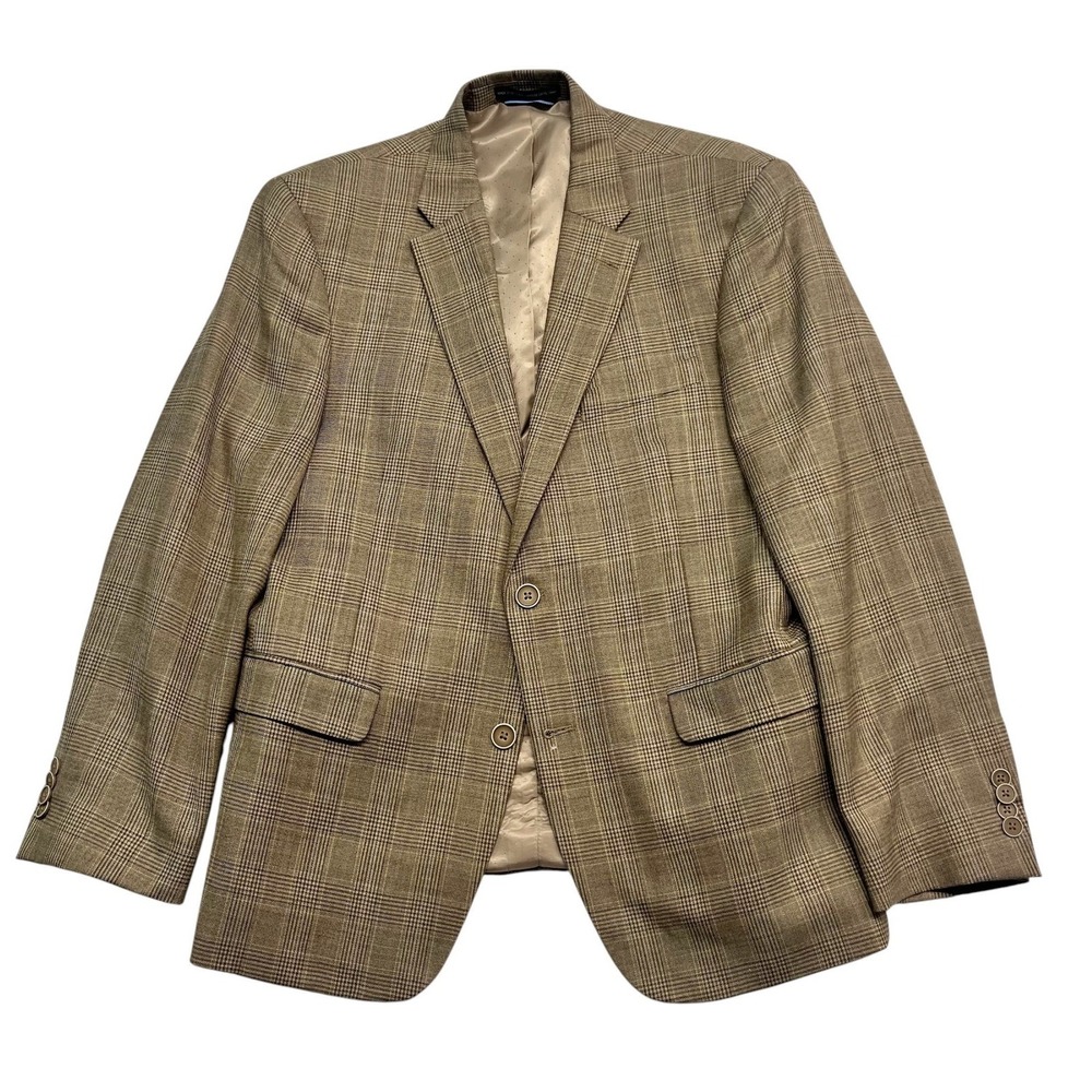 Tommy Hilfiger 40S Tan Glen Plaid Wool Blazer Jacket Sport Suit Coat Lightweight